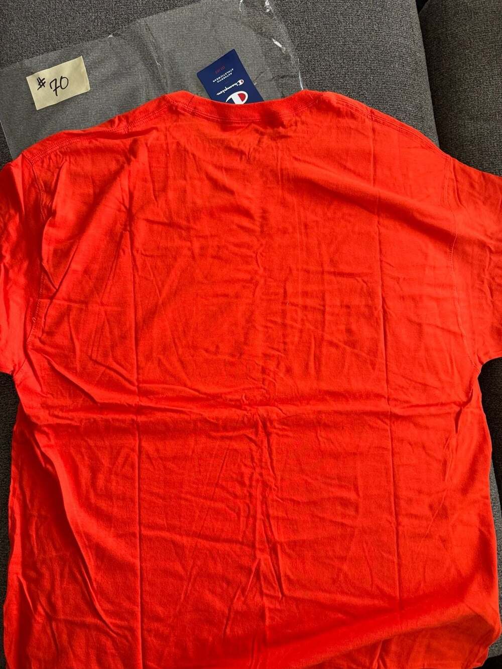 Champion Crewneck Cotton Tee Orange Script Logo T-Shirt XL - Picture 6 of 6